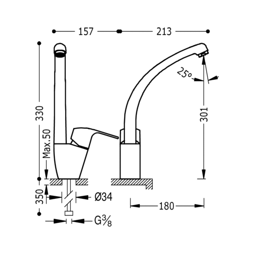 Monomando fregadero vertical K?TRES  TRES