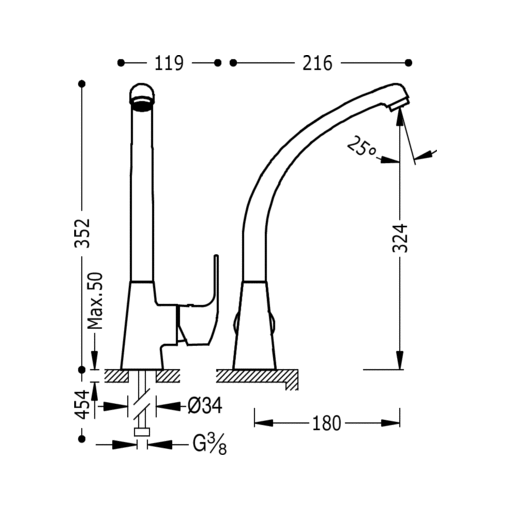 Monomando fregadero vertical K?TRES  TRES
