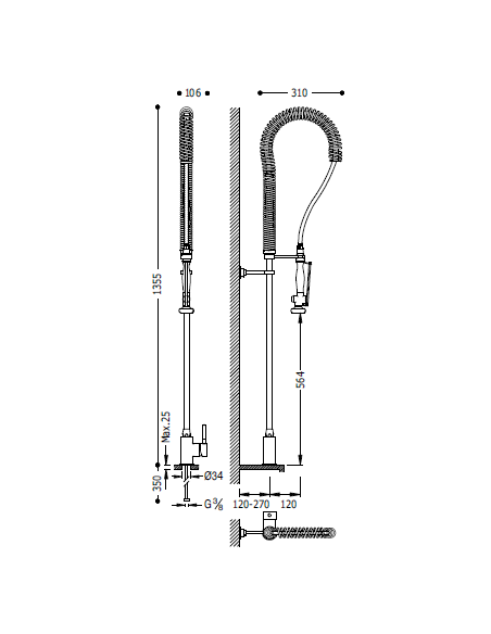Monomando fregadero vertical  TRES