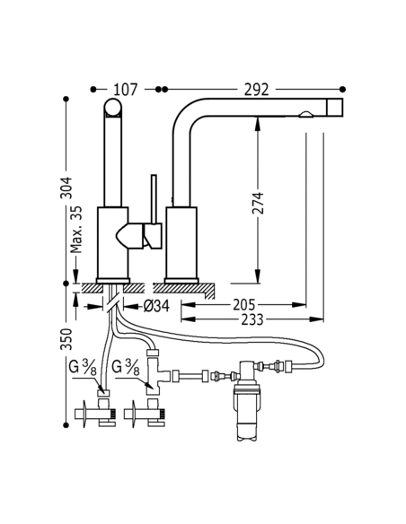 Monomando fregadero vertical  doble función con filtro TRES