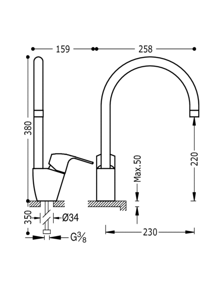 Monomando fregadero vertical K?TRES  TRES