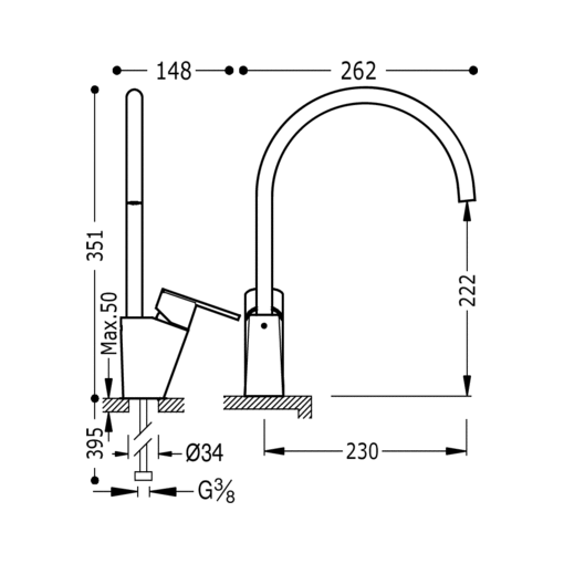 Grifo Monomando fregadero vertical LEX?TRES  TRES