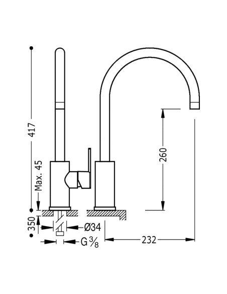 Grifo Monomando De Caño Curvo Fregadero Vertical LEX-TRES
