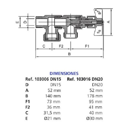 VÁLVULA DE SALIDA PARA BATERÍA CON PURGA DN 13-15-20