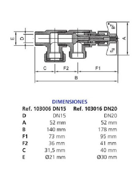 VÁLVULA DE SALIDA PARA BATERÍA CON PURGA DN 13-15-20