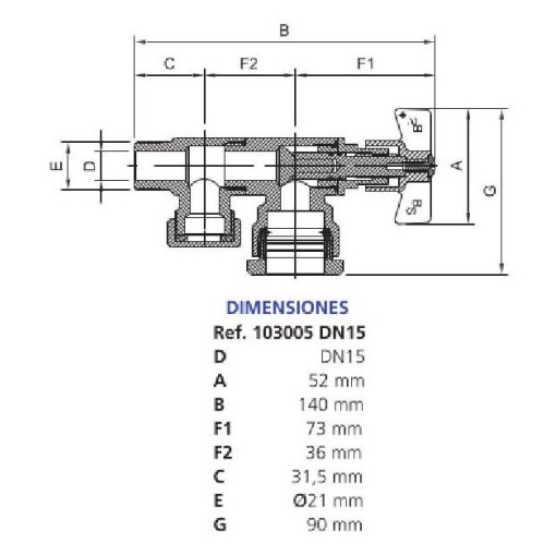 Válvula  De Salida Con Purga Conexión A Polietileno Ø exterior 25 mm. DN 13-15