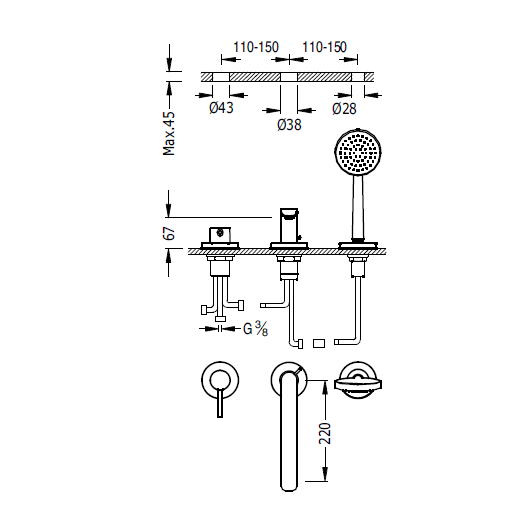 Grifo Monomando Bañera De Repisa Con Ducha Movil Anticalcárea ALPLUS