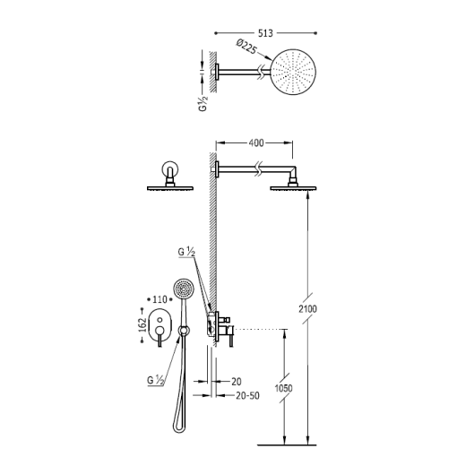 Built-in single lever shower kit ALPLUS With Wall Mount