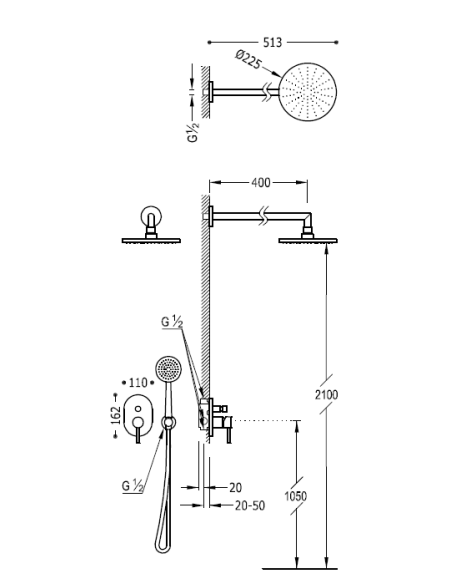 Built-in single lever shower kit ALPLUS With Wall Mount