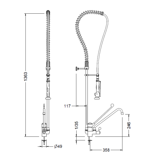 Columna Alta Profesional Con Grifo Mezclador Monomando Medical GENEBRE