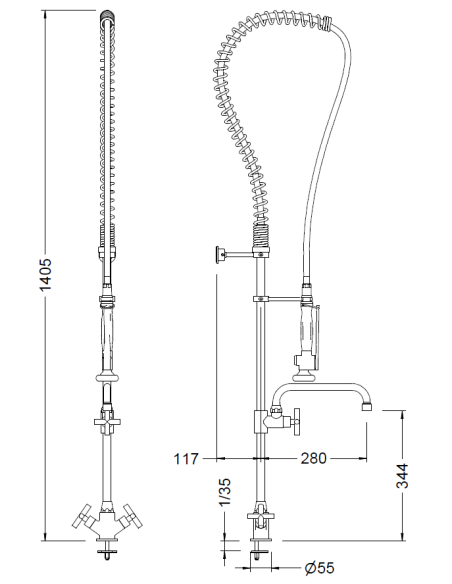 Columna Alta Profesional Con Grifo Mezclador Monobloc Y Caño Giratorio GENEBRE