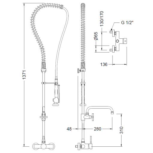 Coluna alta profissional com parede da torneira misturadora GENEBRE