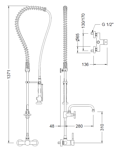 Columna Alta Profesional Con Caño Y Grifo Mezclador Monomando A Pared GENEBRE