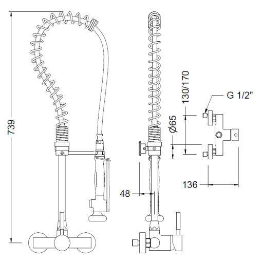 Colonna bassa professionale con miscelatore a parete singola GENEBRE