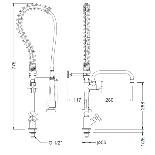 Columna Baja Profesional Con Grifo Vertical Y Caño Giratorio GENEBRE