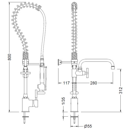 Coluna baixa profissional com misturador e bico giratório GENEBRE