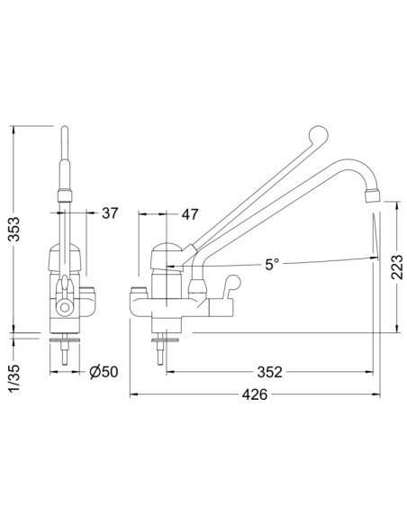 Cuerpo Grifo Monomando Con Caño Y Maneta Medical Para Columna GENEBRE