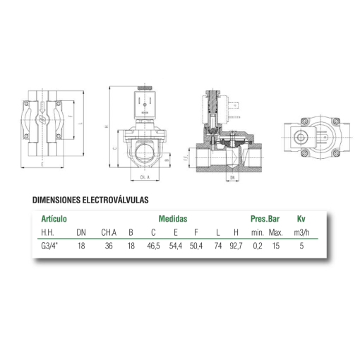 Electroválvula Indirecta Bajo Calentamiento 3/4 Normalmente Cerrada