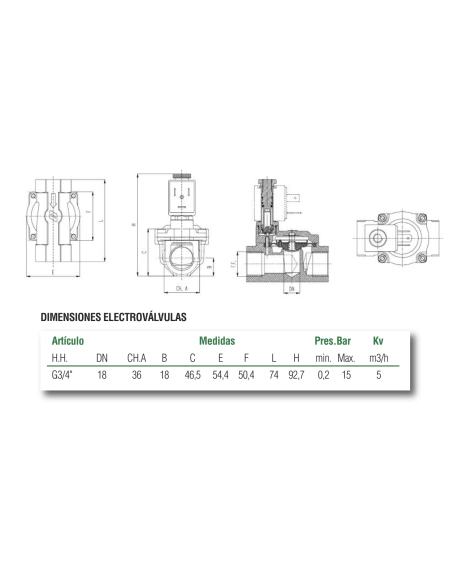 Electroválvula Indirecta Bajo Calentamiento 3/4" Normalmente Cerrada
