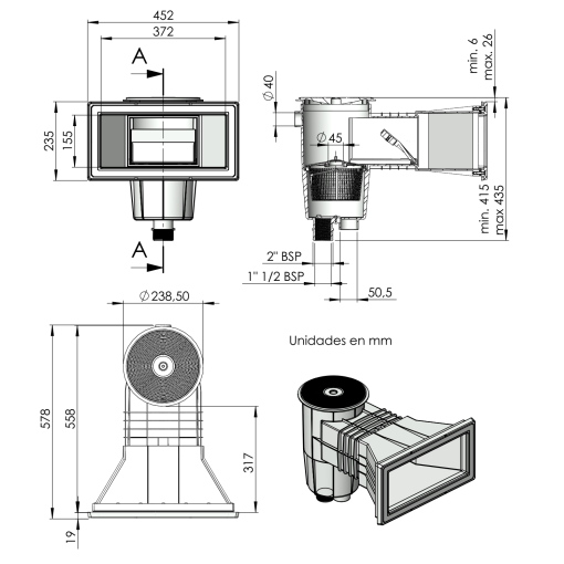Skimmer 15 L Con Boca Ampliación Tapa Circular ABS Blanco ASTRALPOOL