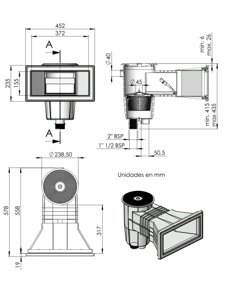 Skimmer 15 L Con Boca Ampliación Tapa Circular ABS Blanco ASTRALPOOL