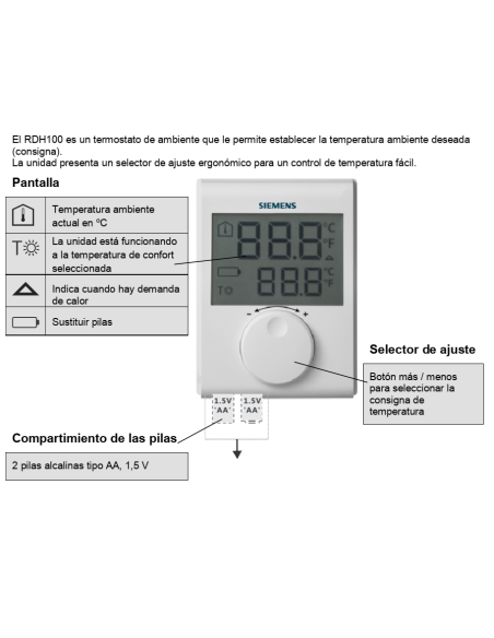 Termostato Ambiente Digital Gran Display RDH100 SIEMENS