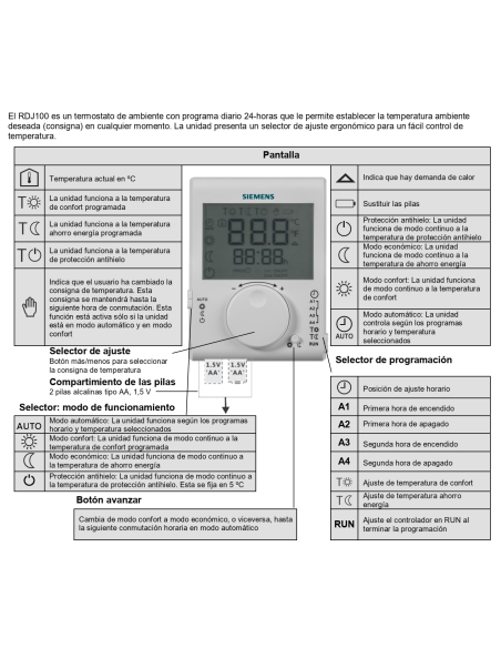 Cronotermostato Diario Digital Gran Display RDJ100 SIEMENS