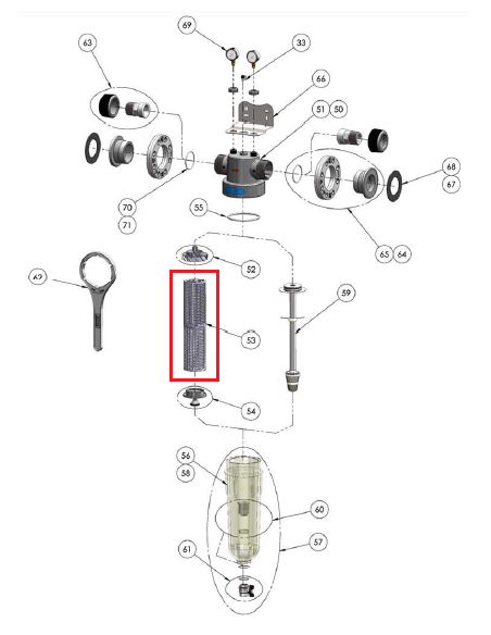 SOPORTE CILINDRICO PARA TELAS FILTRANTES NW 500/650/800