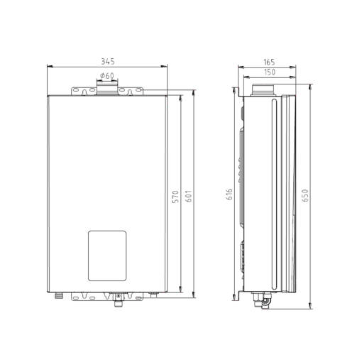 MEDIDAS Calentador Estanco ZEUS NOX - CENTRO