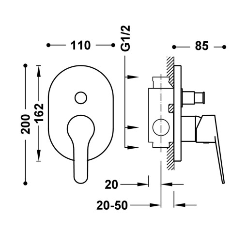 BASE Grifo monomando empotrado de 2 vías para bañera y ducha