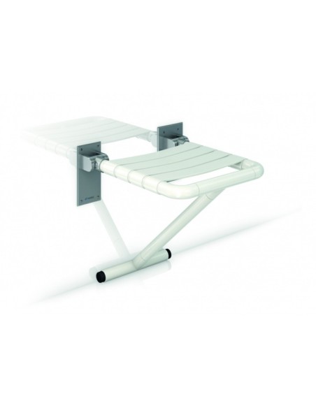 ASIENTO DE DUCHA ABATIBLE CON PATA AL SUELO DE NYLON CON BASE EN ACERO INOX.