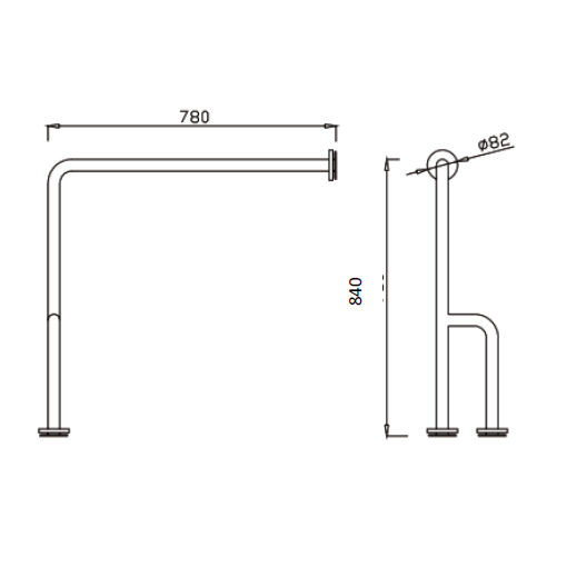 BARRA 90º PARED A SUELO DE ACERO CON 2 ANCLAJES