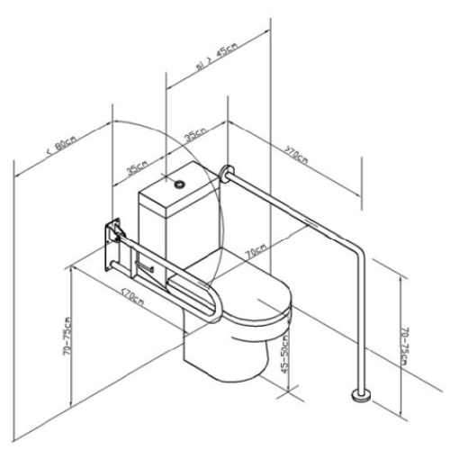 BARRA 90º PARED A SUELO DE ACERO CON 2 ANCLAJES