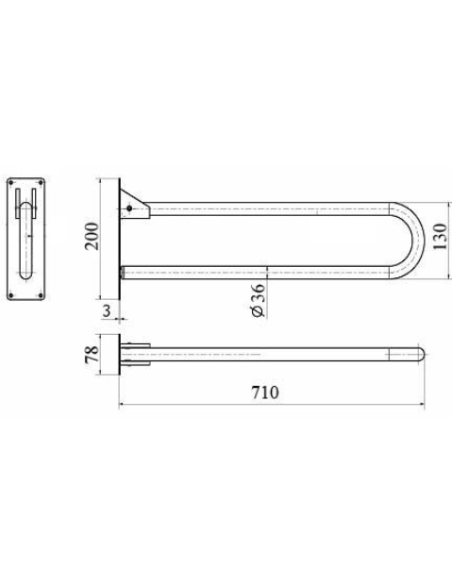 BARRA ABATIBLE 700 MM. EN ACERO ACABADO EN NYLON CON BASE EN INOX.