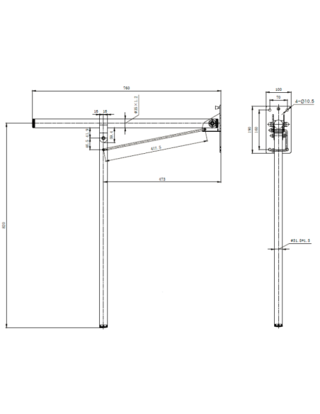 BARRA ABATIBLE 800 MM. CON PATA DE APOYO A SUELO