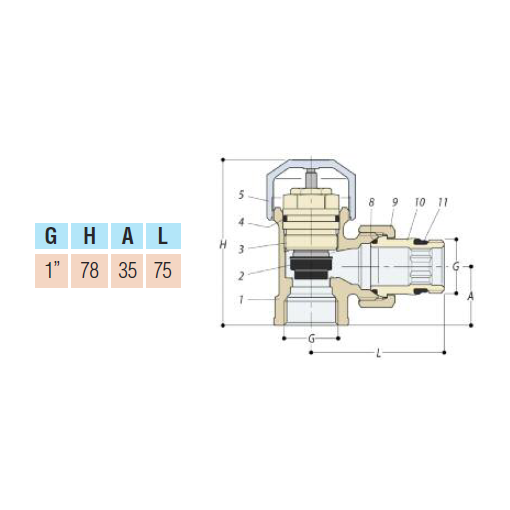 VALVULA TERMOSTATICA ESCUADRA 1"x1" HEMBRA