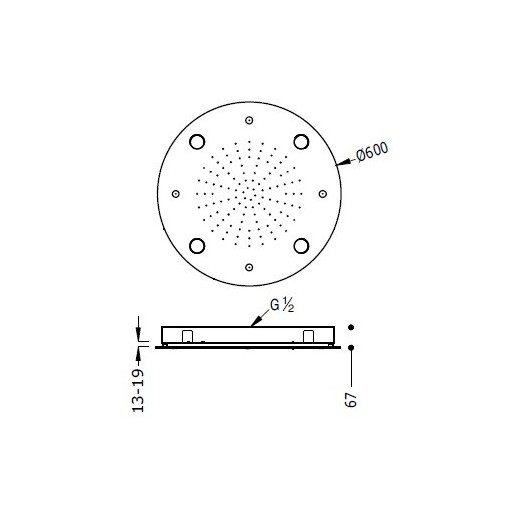 Pomme de douche à 2 voies montée au plafond Inox CROMOTERAPIA TRES