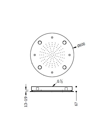 Pomme de douche à 2 voies montée au plafond Inox CROMOTERAPIA TRES