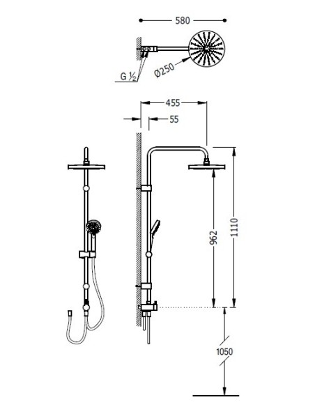 Barra De Ducha Deslizable Sobre Sus Soportes TRES