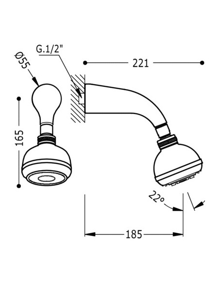 Brazo ducha ECO con masaje PLUS TRES