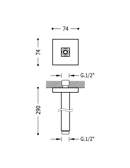 Brazo a techo cuadrangular para rociador ducha TRES