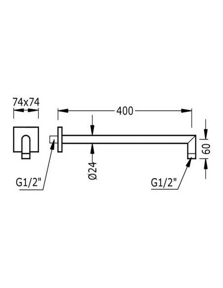 Braccio alla parete con base quadrata per doccia spruzzatore TRES