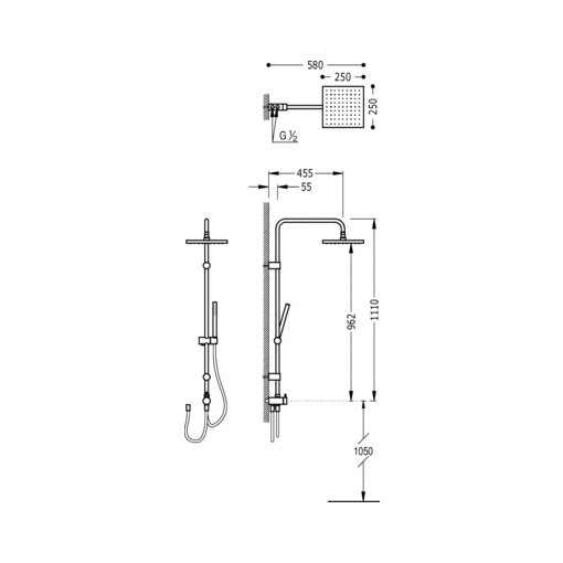 Kit De Ducha Cuadrada Con Barra Deslizable TRES