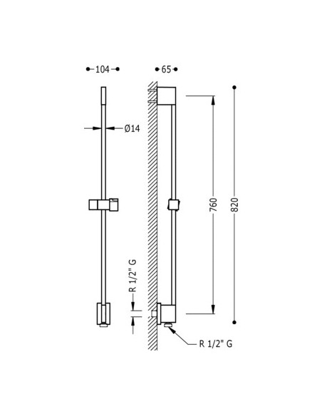 Barra de ducha deslizante con toma de agua a pared y soporte rectangular TRES