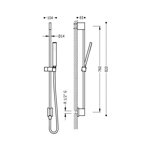 Barra Deslizante Con Toma De Agua A Pared Y Ducha Rectangular TRES