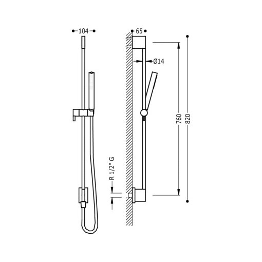 Barra Deslizante Con Toma De Agua A Pared Y Ducha Cilindrica TRES