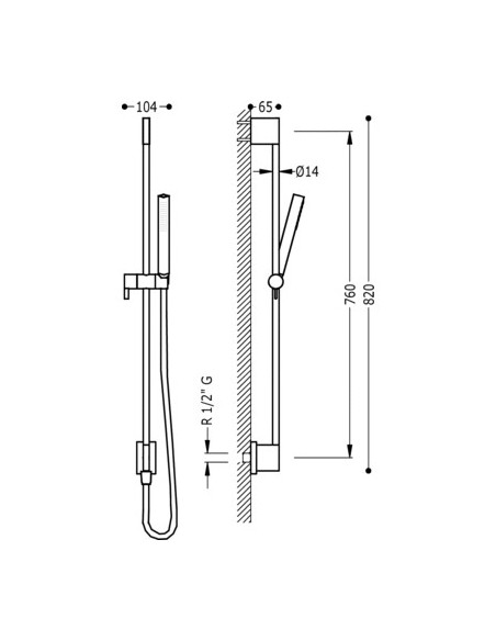 Barra Deslizante Con Toma De Agua A Pared Y Ducha Cilindrica TRES