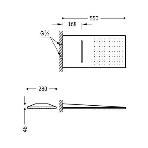 Rociador ducha INOX a pared con cascada.