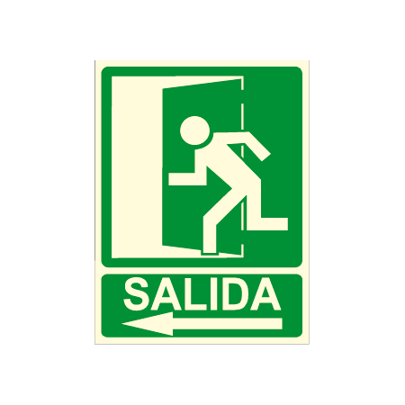 Cartel SALIDA + flecha izquierda + imagen salida