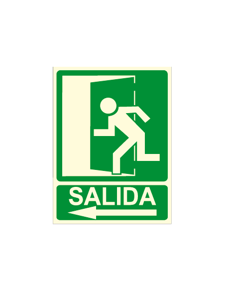 Cartel SALIDA + flecha izquierda + imagen salida